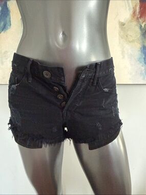 3x1 Black Distressed High-Rise Button-Front Denim Shorts